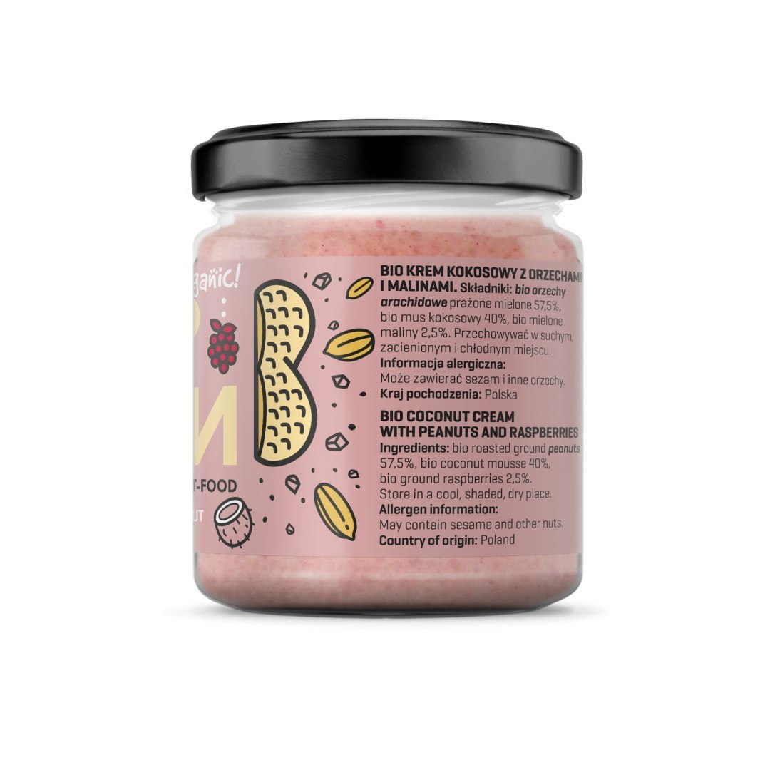 Bio Coconut Cream with Nuts and Raspberries